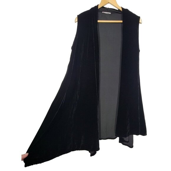 Bryn Walker Women's Silk Blend Black Velvet Sleeveless Long Cardigan Size S - Picture 1 of 10